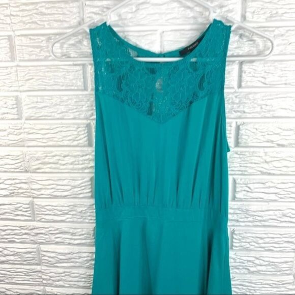 Forever 21 Teal Fit & Flare Dress with Lace Accent Size Small - Picture 2 of 5